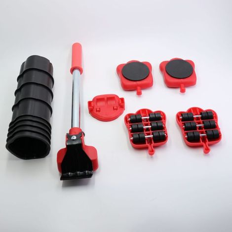 Outil de déménagement mobile pratique et mobile, composé de 5 roulettes, support de poids et poulie universelle (ensemble de 14 pièces pour déménagement à domicile). (1/5)