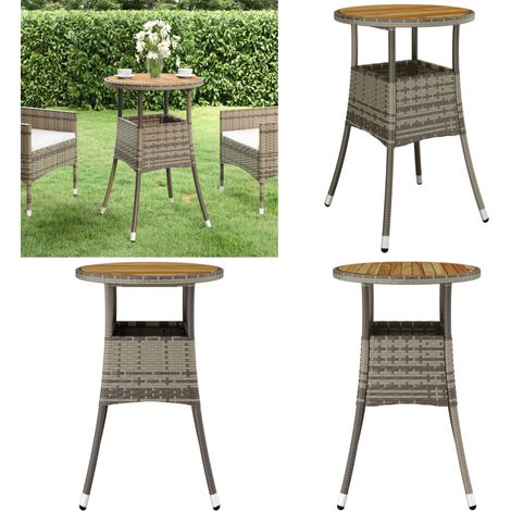Mesa de jardín madera acacia y ratán sintético gris Ø60x75 cm - Madera acacia - Ratán sintético