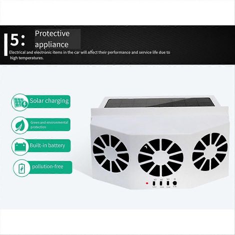 Weißer Autoventilator, solaraufladbar, mit integrierter Heizung. (1/5)