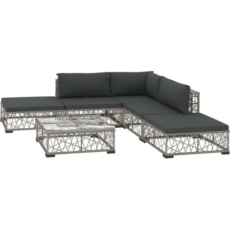 Set di mobili da giardino mobili da esterno 6 pezzi con cuscini in resina vimini grigio 020016854