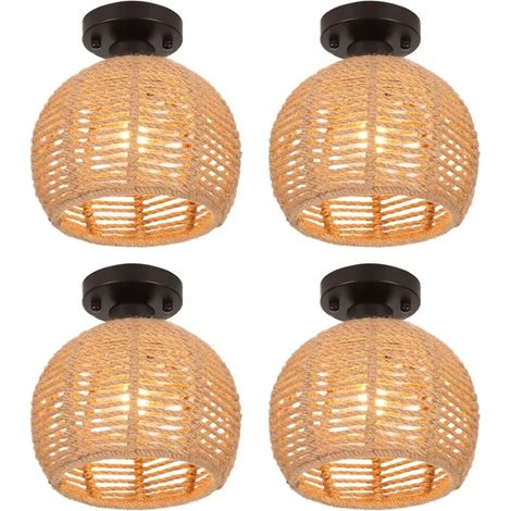 4pcs Plafonnier en Corde de Chanvre,Lampe de Plafond Industrielle Vintage Style Campagne pour Salon Chambre (1/5)