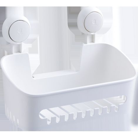 Accessoires de salle de bain,No Drilling Reusable Suction Cup Hanging Shower Caddy, Detachable Shower Caddy, Plastic Wall Mounted Caddy Basket for Bathroom/Toilet/Kitchen, White CSPARKV-EU