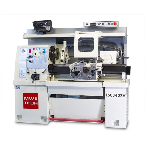 Tour à métaux industiel hauteur des pointes 171 mm entre-pointe 760 mm alésage 40 mm 3,75 kW 400V + vitesses variables MW-Tech LSC3407V