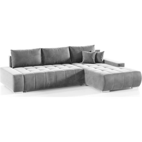 Ecksofa Sofa mit Schlaffunktion VOGAR Stoff Monolith Hellgrau Ottomane Rechts (1/4)