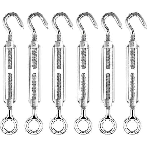 Tendeur M5 en acier inoxydable, lot de 6 tendeurs en acier inoxydable 304, tendeur à crochet et œillet, tendeur de câble/tendeur de fil d'acier, tendeurs pour câbles (1/5)