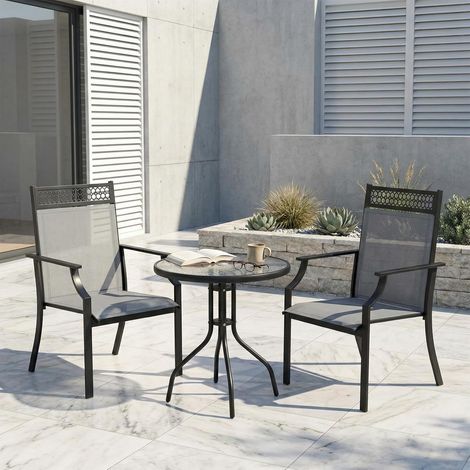 Set di 2 sedie da giardino con seduta allargata, in tessuto Teslin, traspiranti, ad asciugatura rapida, per esterni, portata fino a 120 kg, per giardino, terrazza, balcone, piscina (grigio) (1/5)