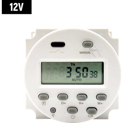 Minuterie numérique programmable compte à rebours 12 V, auto on/off. Pour éclairage, pompes, appareils électroniques, contrôle temps. (1/5)