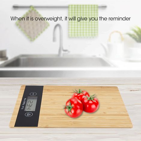 Elektrische Küchenwaage aus Bambus mit LED-Anzeige, Lebensmittelwaage zum Wiegen beim Kochen, Digitalanzeige, präzise, kompakt (1/5)