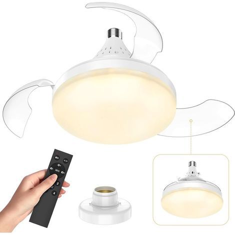 Deckenventilator (weiß) mit Licht und Fernbedienung, 40 cm verstellbarer Deckenventilator, verdeckte Flügel, 4 Geschwindigkeitsstufen, E27-LED-Leuchte, leiser Betrieb, geeignet für Wohnzimmer und Schl (1/5)
