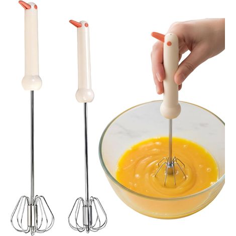 Lot de 2 Batteurs Manuels Semi-Automatiques en Acier Inoxydable, Fouet Cuisine pour Battre, Mélanger et Remuer, Outil de Cuisine Idéal pour la Pâtisserie (1/5)