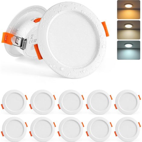Spot LED Encastrable Salle de Bain, 5W Spot LED Extra Plat Blanc Chaud Blanc Neutre Blanc Froid, Spots Encastrable 68mm, Spots de Plafond pour Cuisine Salon, Lot de 10