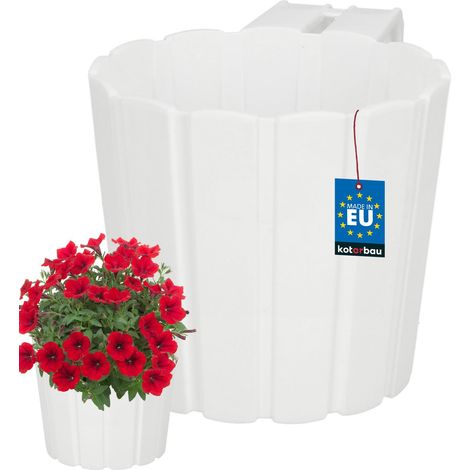Maceta individual para balcón KOTARBAU® para barandilla con soporte para colgar, blanco rústico, 150 mm