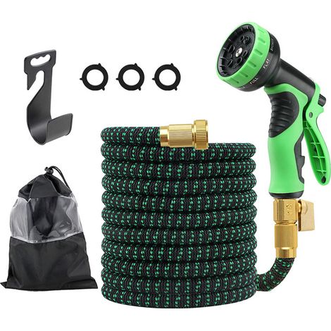 Tuyau d'arrosage extensible 30 m avec raccords laiton 19 mm – Léger, flexible, résistant aux pliures, pression 41 bars. Idéal pour jardin, lavage auto et animaux. (1/4)