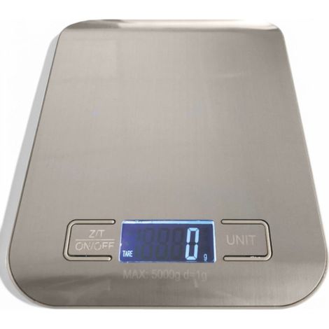 Bilancia digitale piana in acciaio inox con display LCD capacità 5 Kg