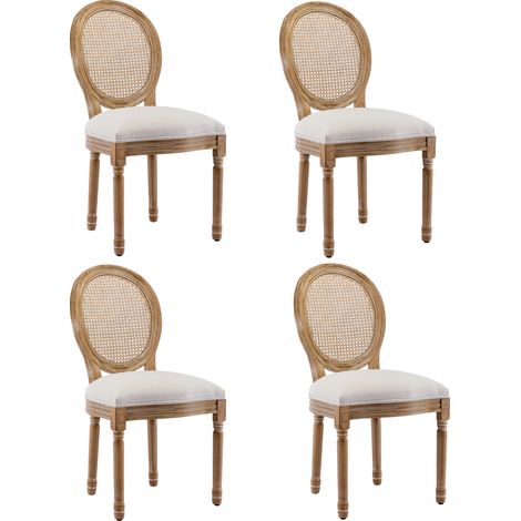 Esszimmerstühle 2er-Set mit Rattan-Rückenlehne und Leinenbezug creme MODENUIT (1/2)