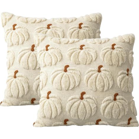 Set of 2 beige pumpkin cushion covers, 40 x 40 cm with pattern (1/5)
