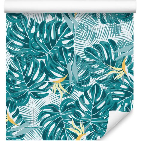 Papel pintado con hojas y delicadas flores para salón y dormitorio, 50x1000 cm. (1/5)