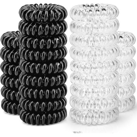30 Spiral-Haargummis – Knitterfreie Telefonkabel-Haargummis für dickes Haar, ideal für Frauen (schwarz & transparent) (1/5)