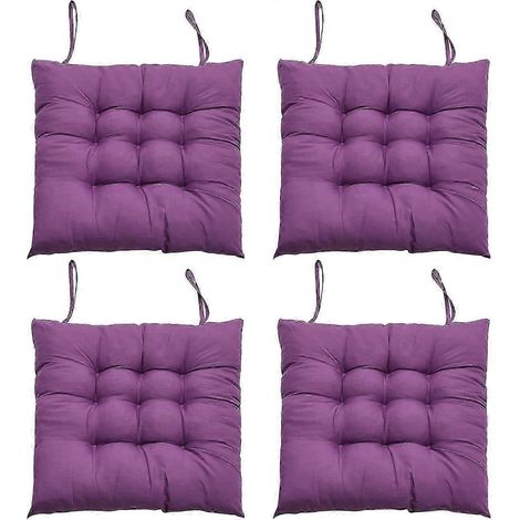 4-Piece Dining Chair Seat Cushion Set, 40 x 40cm Comfortable Dining Chair Cushion, Kitchen Chair Cushion with Tie-Straps (Purple) (1/4)