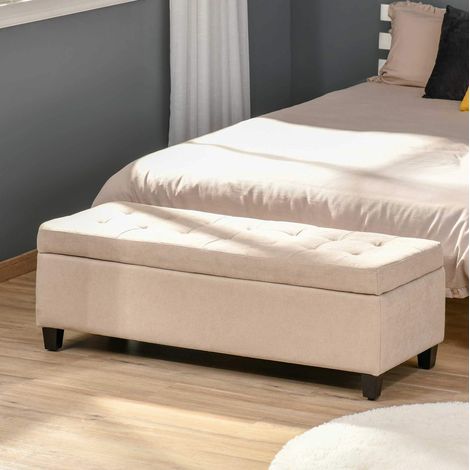 Panca contenitore imbottita beige con coperchio, baúl in lino, 125 x 49 x 41,5 cm, OKWISH (1/5)