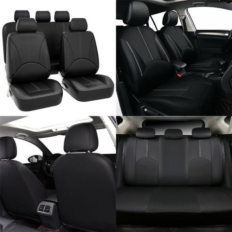 Housse De Siege Auto - Cuir PU Perforé - Universelle Pour Voitures - 9 Pièces - Coutures Bleues (1/5)