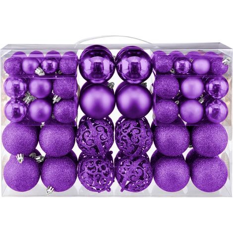 Weihnachtskugel-Set, 100-teilig, funkelnder Weihnachtsbaumschmuck, festliche Christbaumkugeln mit Haken für Weihnachtsfeiern und Hochzeiten (Lila) (1/5)