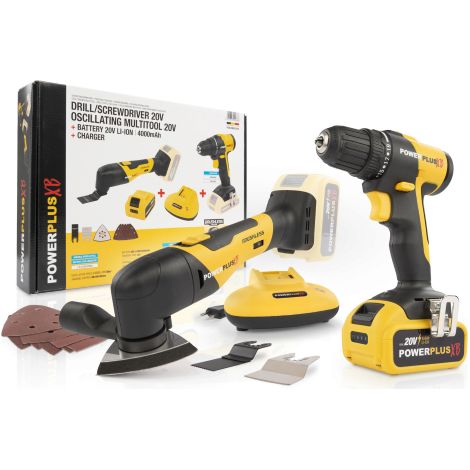 Powerplus KIT Trapano Avvitatore + Utensile Multiuso + Batteria 20 V 4.0 Ah (1/5)