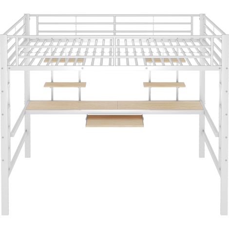 Letto a soppalco 140 x 200 cm in metallo bianco con scrivania e 2 scaffali (1/5)