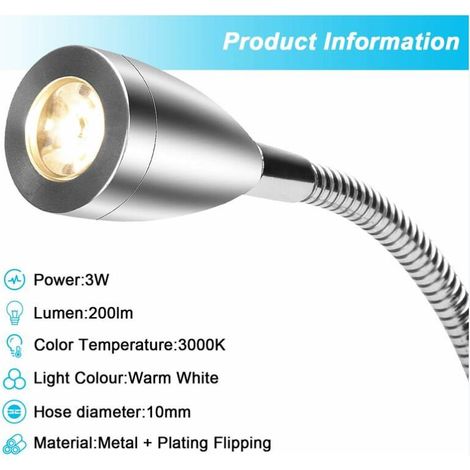 Lampe de Chevet Applique Murale 2 Lumières LED Liseuse Col de Cygne Lumière 3W, 3000K Blanc Chaud Liseuse (1/4)