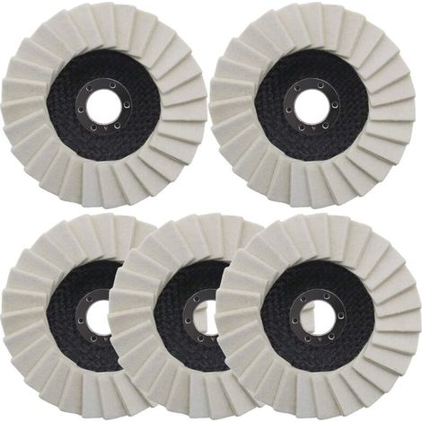 Lot de 5 disques de polissage en feutre de laine 125 mm avec lamelles dentelées pour acier inoxydable, verre, métaux, aluminium (1/5)