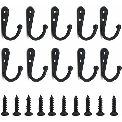 10 patères murales rétro en alliage de zinc, crochets vintage noirs pour vêtements, sacs, clés et ustensiles (1/5)