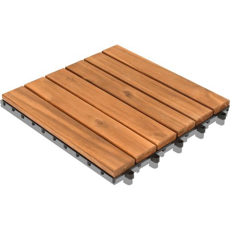 Jopassy Piastrella in legno di acacia 30 x 30 Piastrelle a incastro Piastrelle per balconi Piastrelle per terrazze Piastrelle in legno per terrazze Sistema a incastro Per esterni 66x