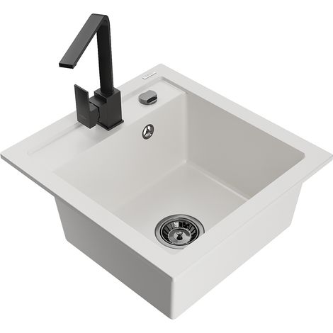 Mexen Vito 1-Becken-Granit-Spüle mit Mischbatterie Rita, Weiß - 6503-20-670300-70
