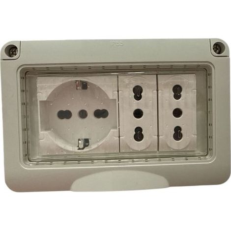 Cassetta elettrica pronta all'uso per esterno IP55 presa Schuko + 2 prese universali