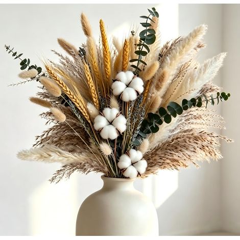 103 Pcs Bouquet Mixte de Fleurs Séchées Naturelles, Herbe de la Pampa 43 cm, pour DIY, Décoration Salon Table Bohème, Décoration Automne (1/5)