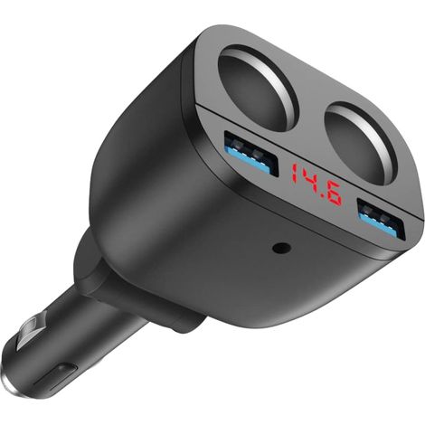 Cargador USB para coche con toma de encendedor de cigarrillos con puerto de carga dual QC3.0 de 12 V/24 V y 120 W con voltímetro LED para teléfono móvil, tableta y GPS (1/5)