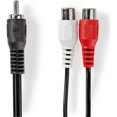 Cable de altavoz de subgraves rca hane 2x rca hona niquel plateado 020m redondo 50 x 25 mm negro ampolla