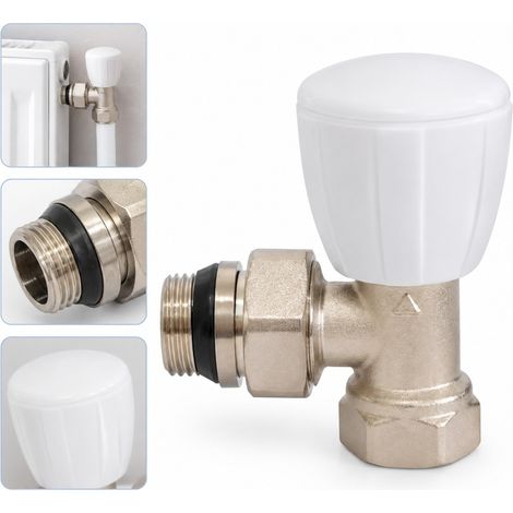 1 pc Robinet Thermostatique Manuel d'Angle en Laiton DN15 (1/2) Sans Ruban Etancheite Nickele MK-1089 pour Radiateur et Chauffage Central (1/5)