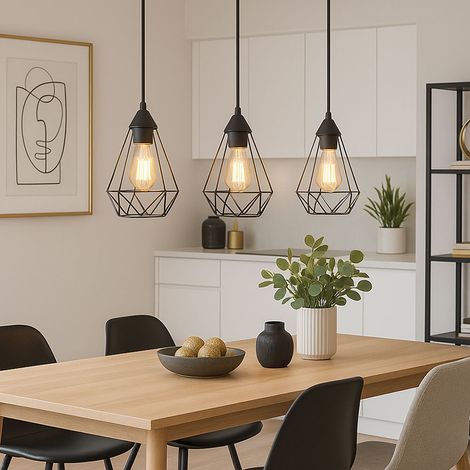 LED Hängeleuchte 3-Flammig schwarz Pendelleuchte Retro Diamantgitter Esszimmerleuchte, Metall, 3x 6W 806Lm warmweiß, LxBxH 79x17x120 cm