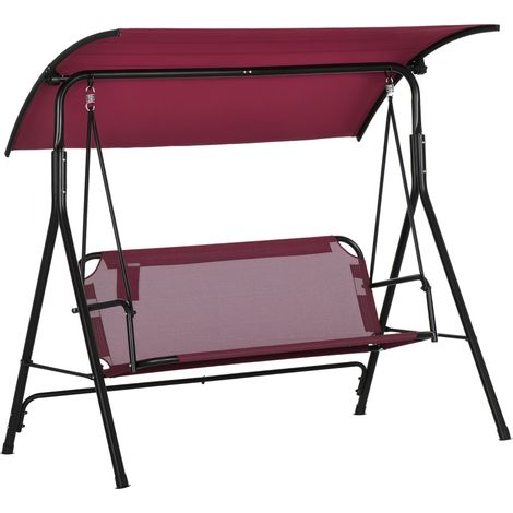 Dondolo da Giardino 3 Posti in Acciaio con Tetto Parasole in Poliestere, 172x110x153 cm, Rosso e Nero
