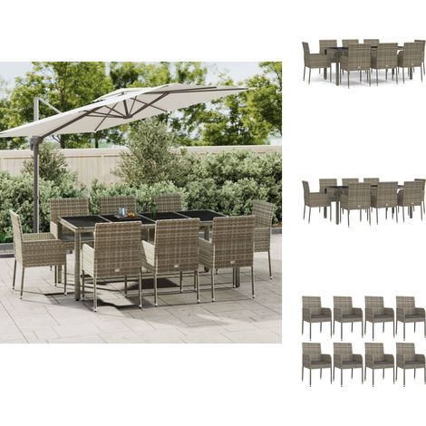 Gartenmöbel-Sets - Living 9-tlg. Garten-Essgruppe mit Kissen Grau Poly Rattan (1/5)