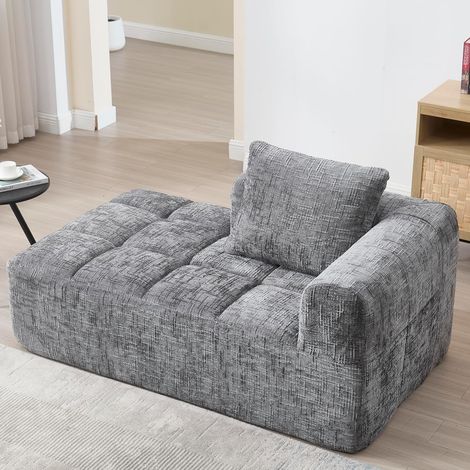 Méridienne, Chaise Longue Canapé pour Intérieur, Style Moderne - avec Poches Latérales - Revêtement Chenille, Assise Mousse et Éponge - Kaki (1/5)