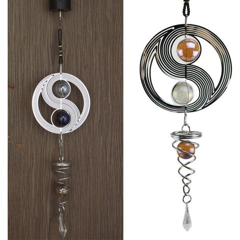 Carillon éolien Taichi en acier inoxydable, boule miroir rotative, déco jardin ou intérieur (1/4)