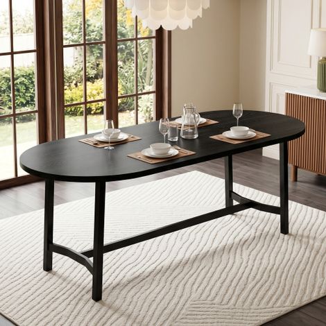 Table à manger 180 × 80 × 75 cm, pouvant accueillir 6 à 8 personnes, table à manger aux angles arrondis, table à manger de style sobre, pieds en fer, noir (1/5)