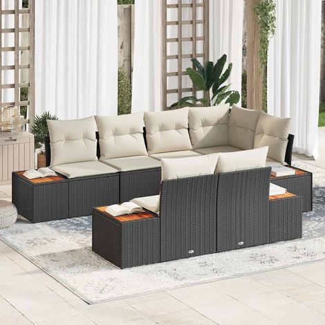 Set Divano da Giardino 7 pcs Nero e Crema Polyrattan vidaXL (1/5)