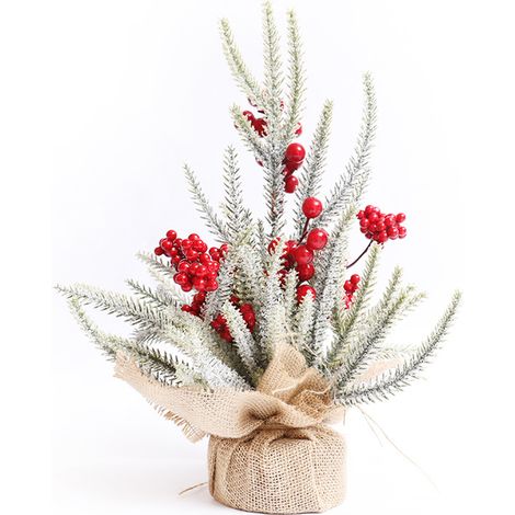1 Mini sapin de Noël, branches de pin artificielles, pommes de pin, base en toile de jute, décoration de table (1/4)
