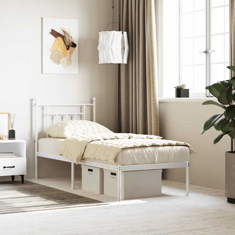 Estructura cama sin colchón con cabecero metal blanco 75x190 cm (1/5)
