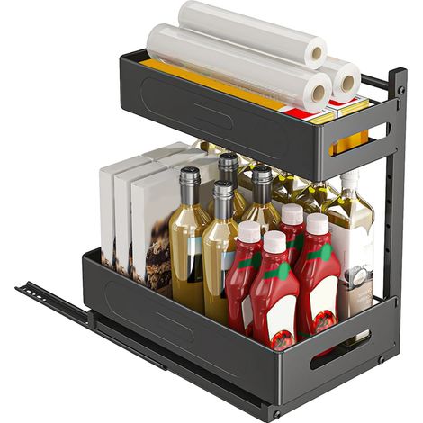 Estantería de almacenamiento, diseño deslizante, impermeable y resistente al aceite, color negro. (1/2)