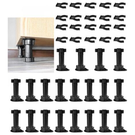 Pieds de meubles réglables, 120-150 mm, en plastique noir, avec 20 clips de base pour meubles, armoires, cuisine, canapé, 20 pièces (1/5)