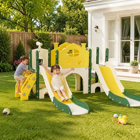 7 en 1 Toboggan pour Enfants, Aire de Jeux avec 2 Toboggan, Escalier, Tunnel et Zone d'Escalade, Usage Intérieur & Extérieur
